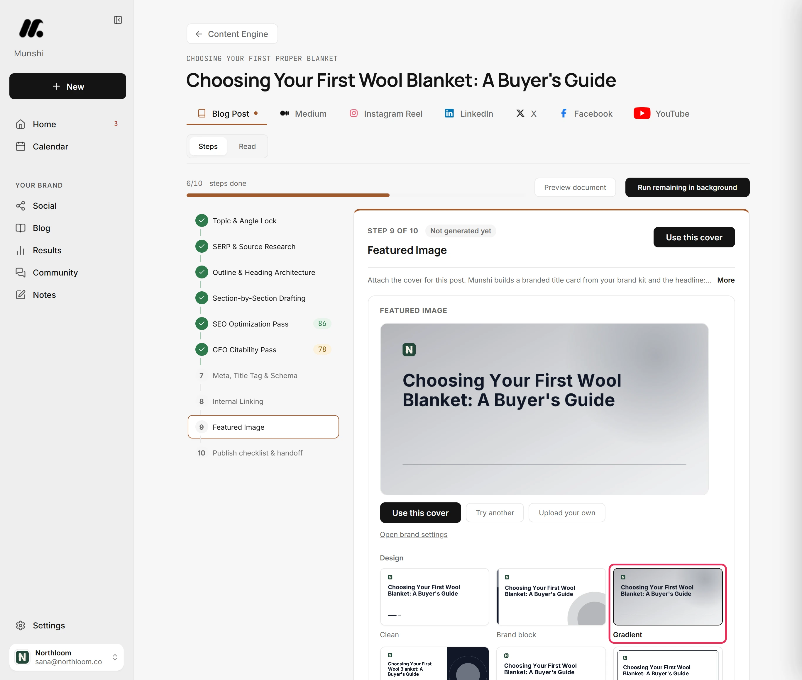 The Design grid with the Gradient design selected.