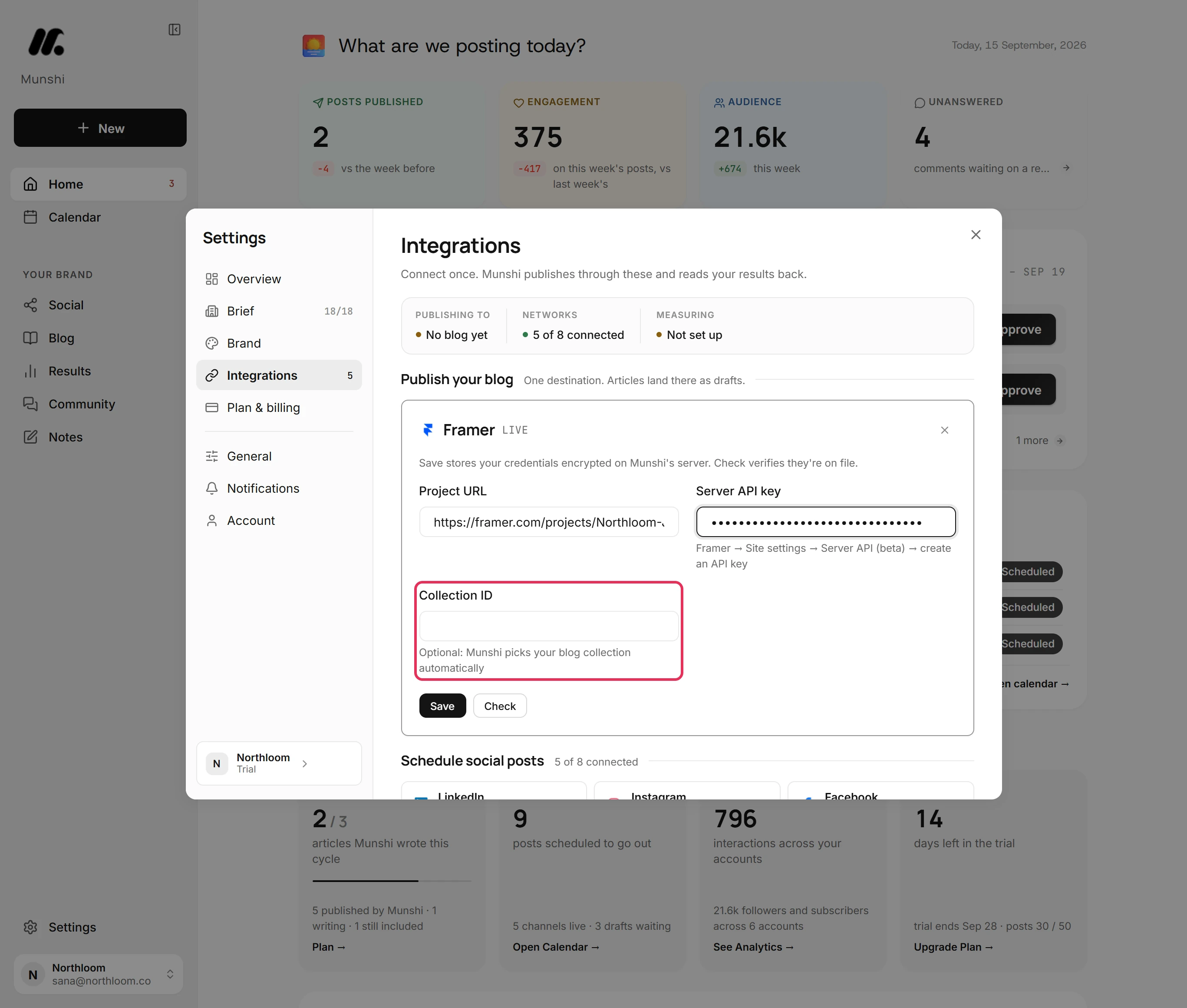 The Collection ID field with its help, Optional: Munshi picks your blog collection automatically, outlined.