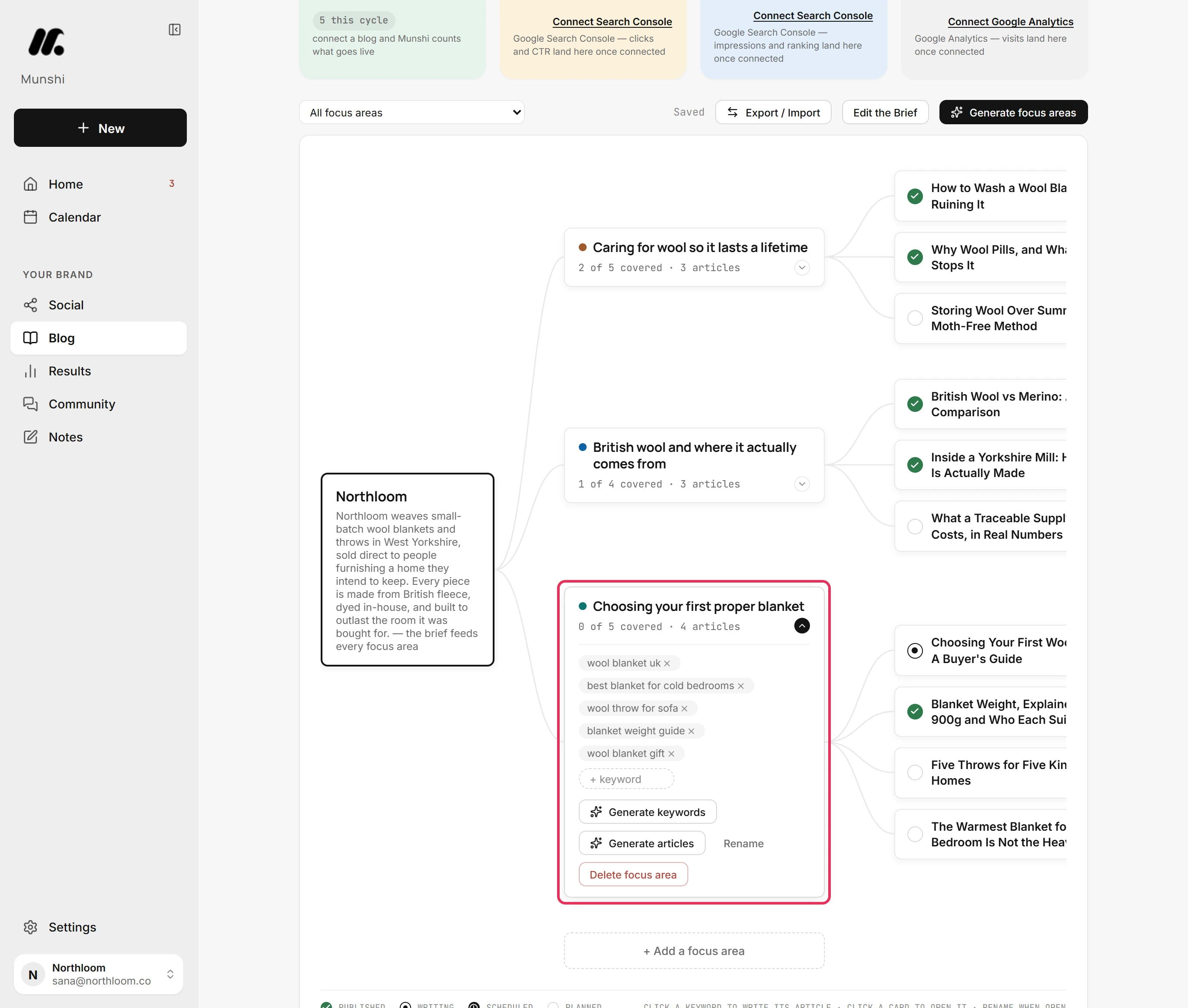 The Choosing your first proper blanket card open on the strategy map, with its keywords and buttons, outlined.