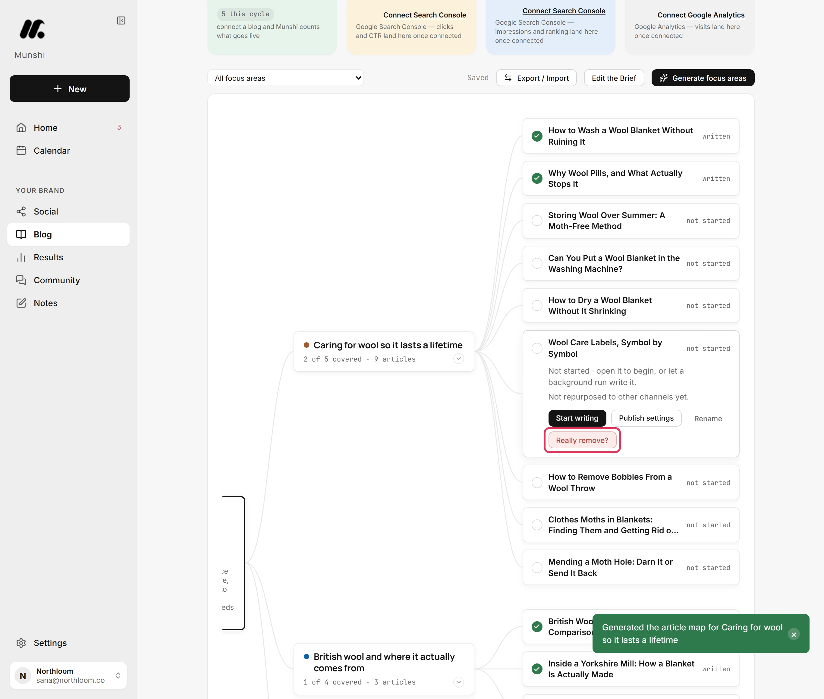 The Really remove? button on an open article card, outlined.