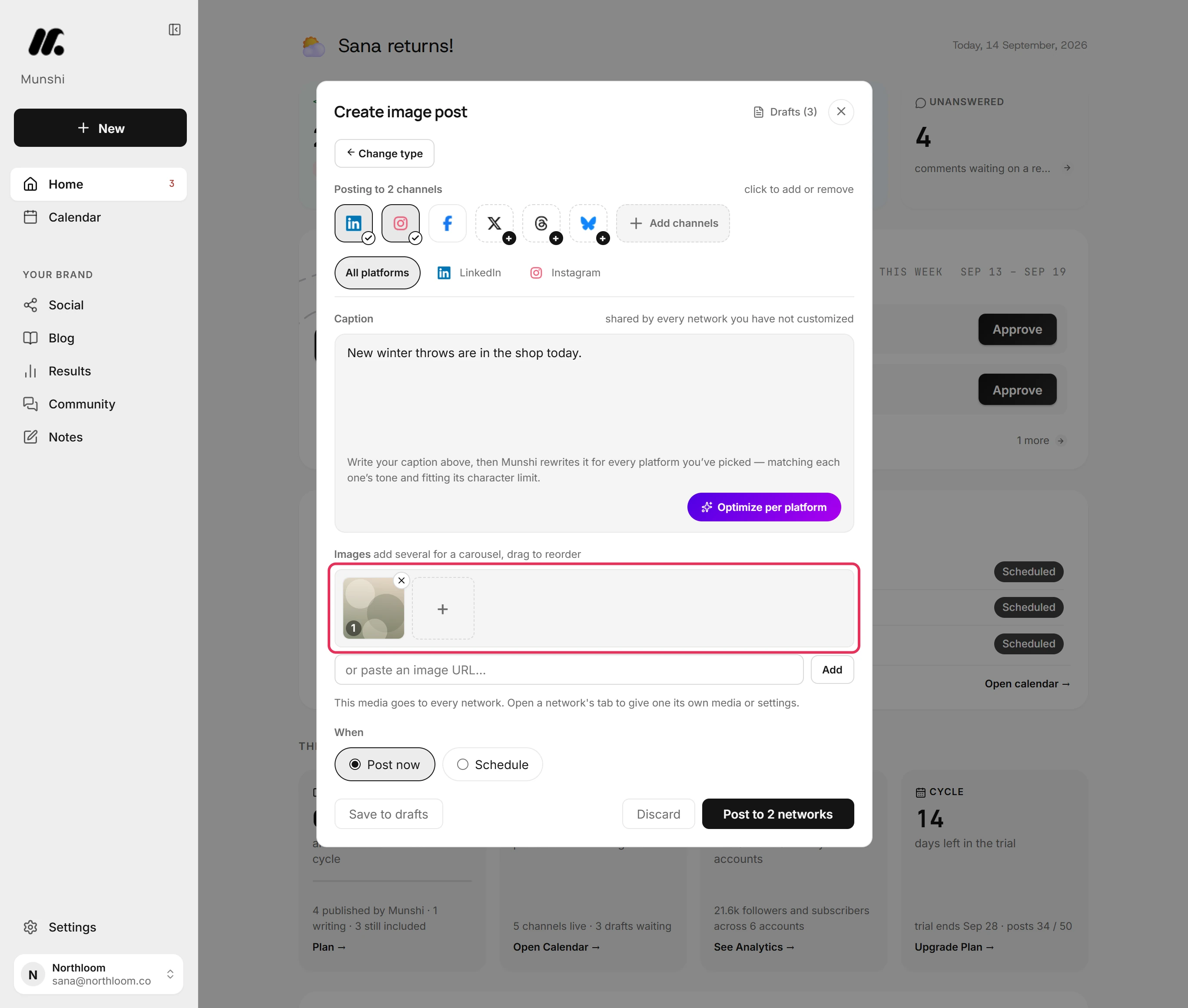 The Images row in the All platforms tab holding the shared picture.
