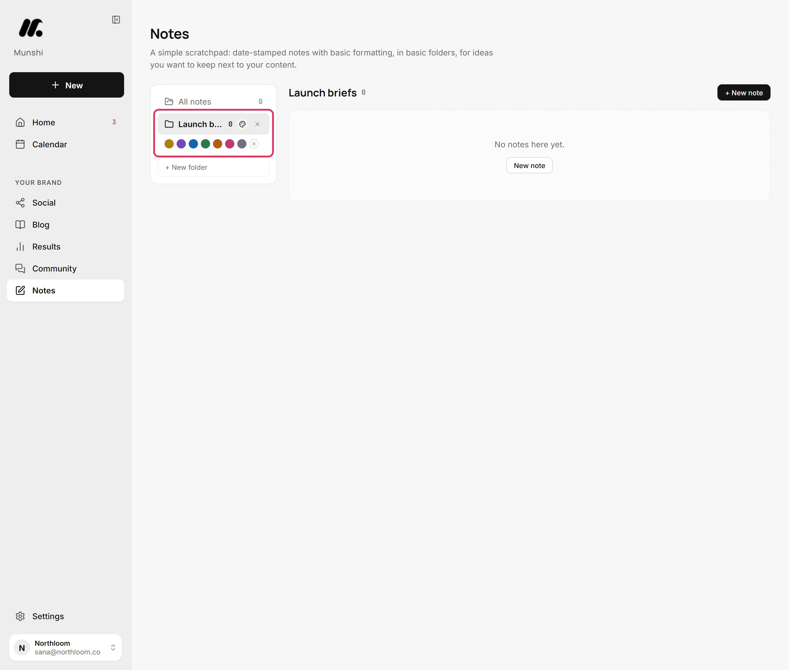 The row of colour swatches open under the Launch briefs folder.
