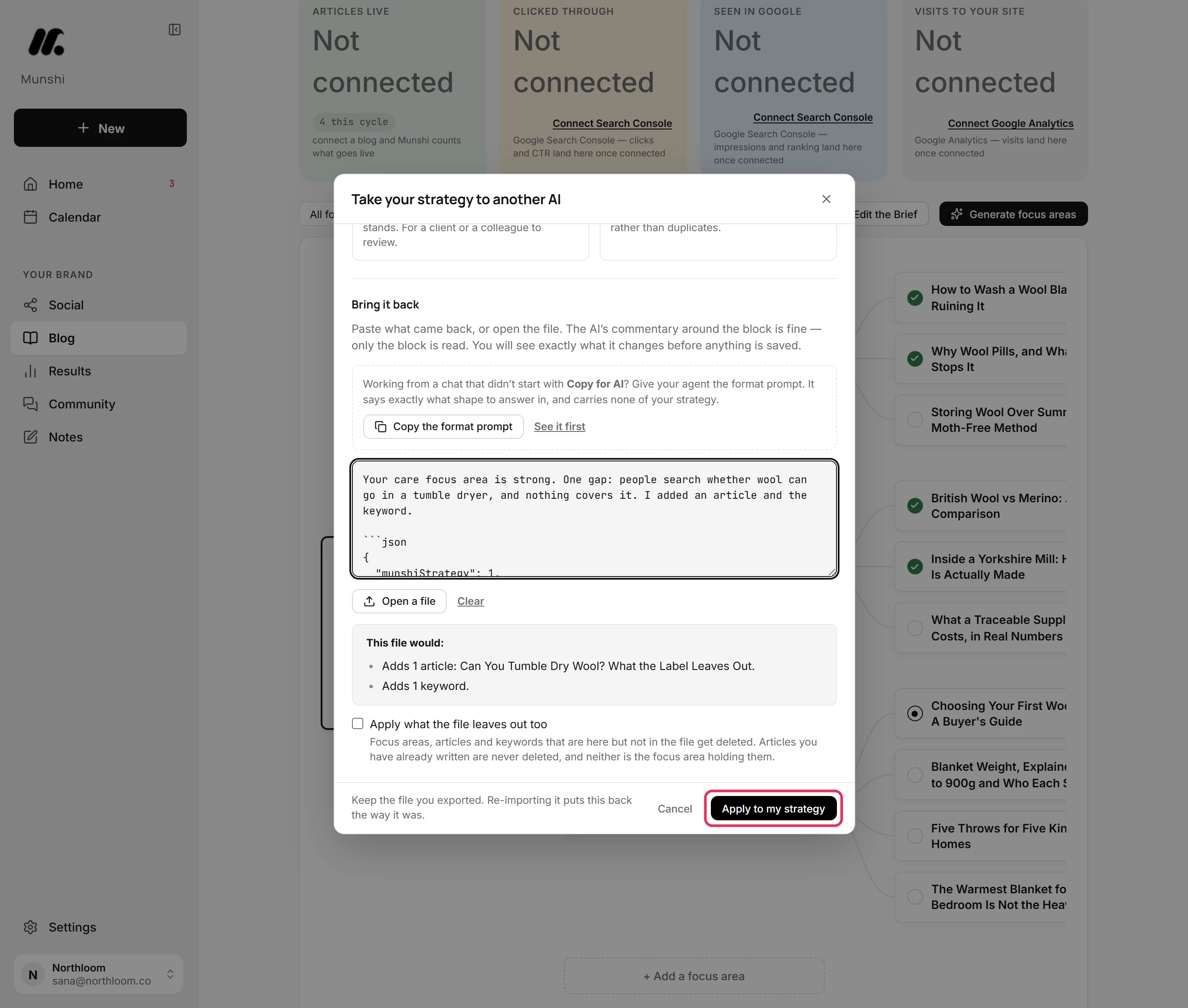 The Apply to my strategy button outlined at the bottom of the dialog.