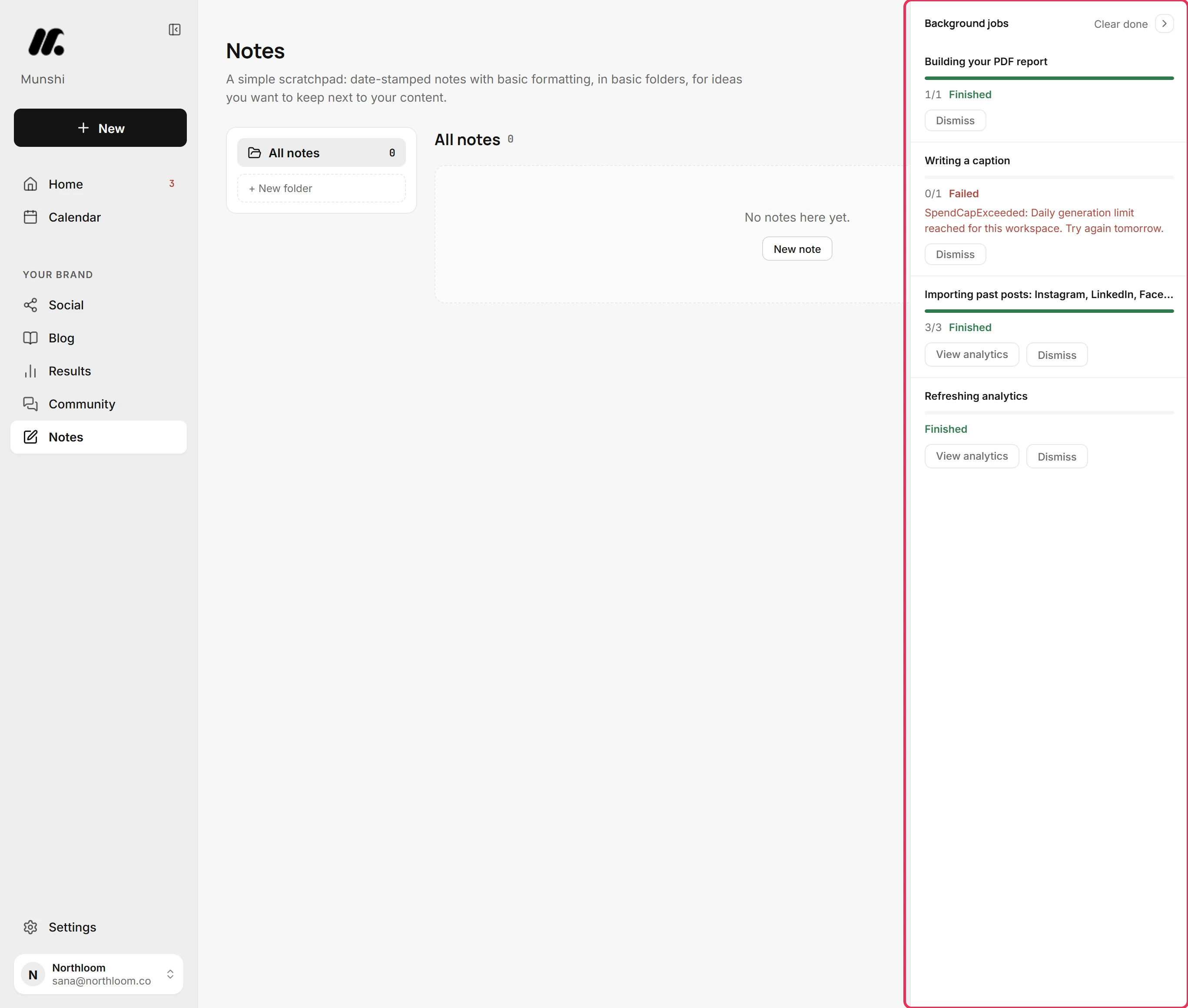 The Background jobs dock open on the right of the Notes page, outlined.