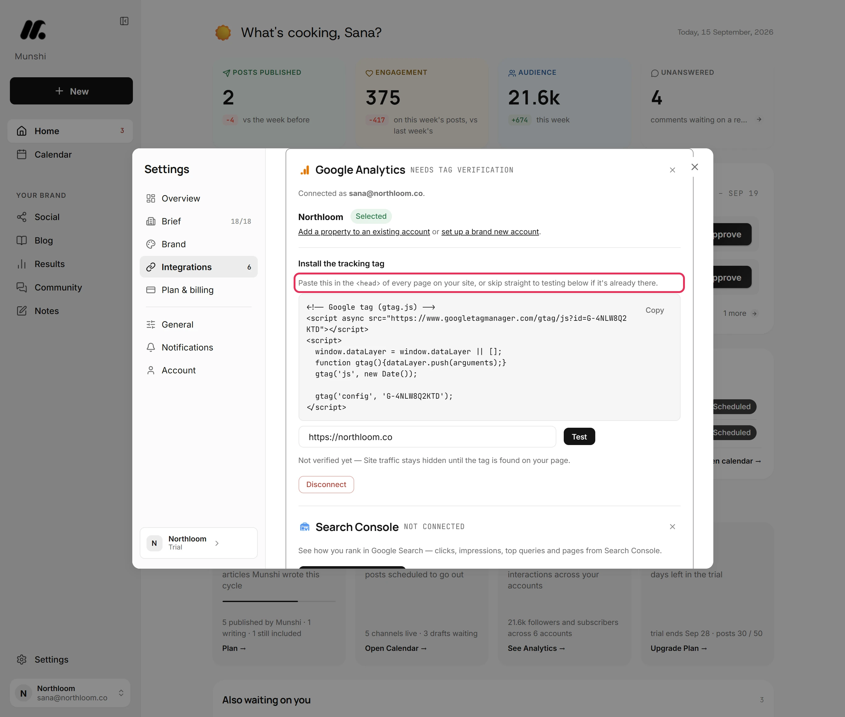 The instruction to paste the tag in the head of every page on your site, above the snippet.