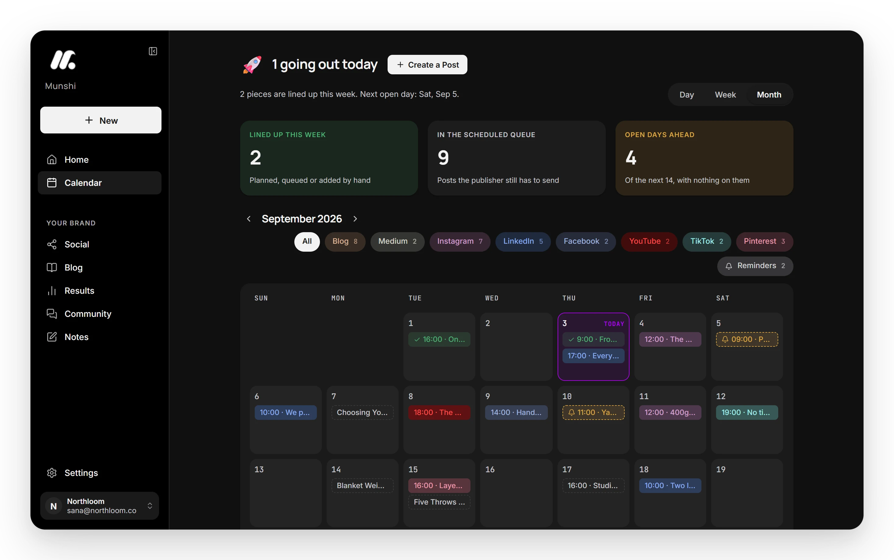The same Munshi calendar in dark mode.